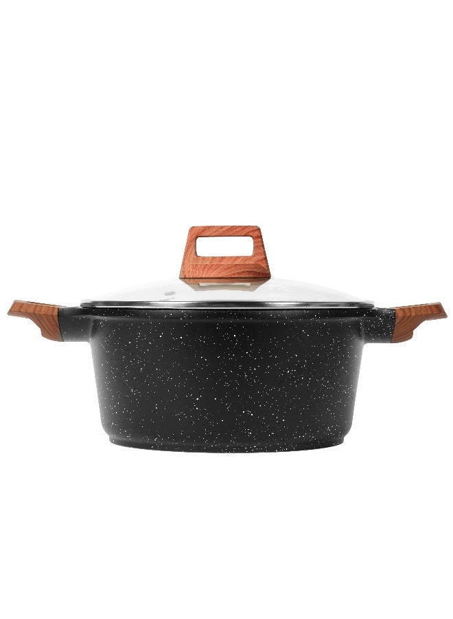 ESLITE LIFE Casserole Dish 28Cm with Glass lid | Aluminum | Non-stick Ceramic coating | Scratch Resistant & Durable | Soft touch wooden esthetic handle , Black - Image 1
