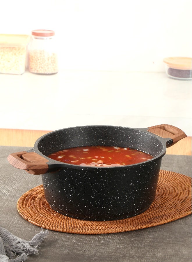 ESLITE LIFE Casserole Dish 28Cm with Glass lid | Aluminum | Non-stick Ceramic coating | Scratch Resistant & Durable | Soft touch wooden esthetic handle , Black - Image 5