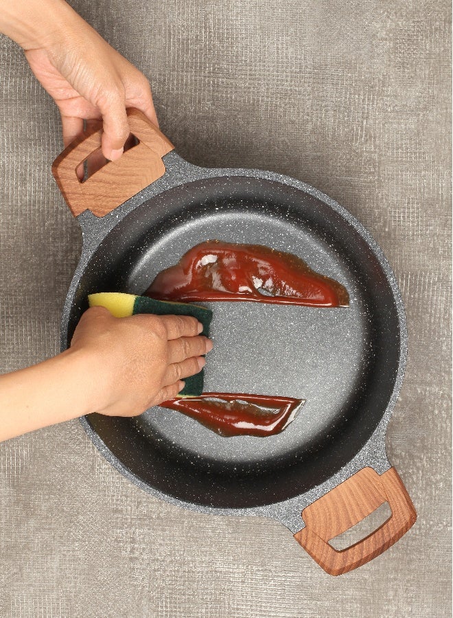 ESLITE LIFE Casserole Dish 28Cm with Glass lid | Aluminum | Non-stick Ceramic coating | Scratch Resistant & Durable | Soft touch wooden esthetic handle , Black - Image 2