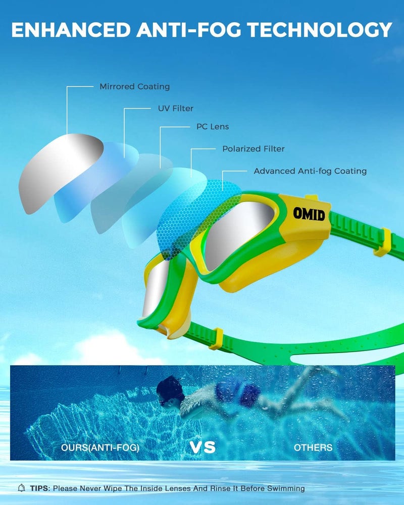 OMID Kids Swim Goggles, P2mini Polarized Swimming Goggles Comfortable for Age 6-14 - Image 4