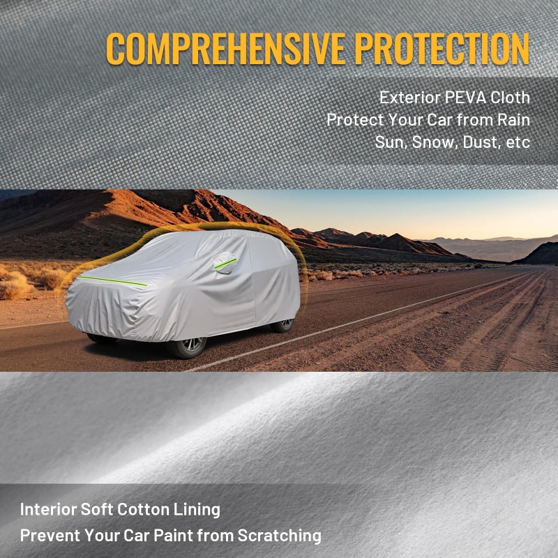 Favoto SUV Car Cover Waterproof - All Weather for Automobiles 6 Layers Heavy Duty Outdoor Full Car Cover Sun Protection with Side Zipper Windproof Straps, Universal Fit for SUV (188-198 inch) - Image 3