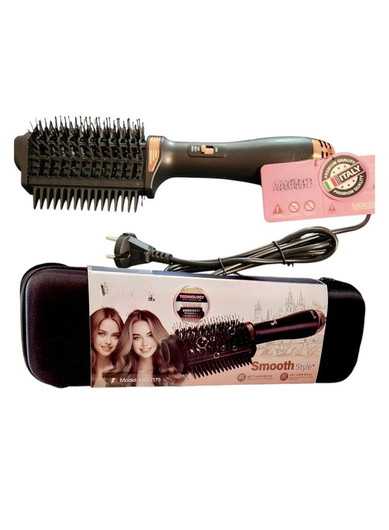فرشاة تصفيف الشعر الاحترافية من موهير، فرشاة هواء ساخن 2400 واط مع حماية من الكيراتين، اوضاع الشعر الرطب والجاف، تتضمن شنطة سفر، موديل MO-7175