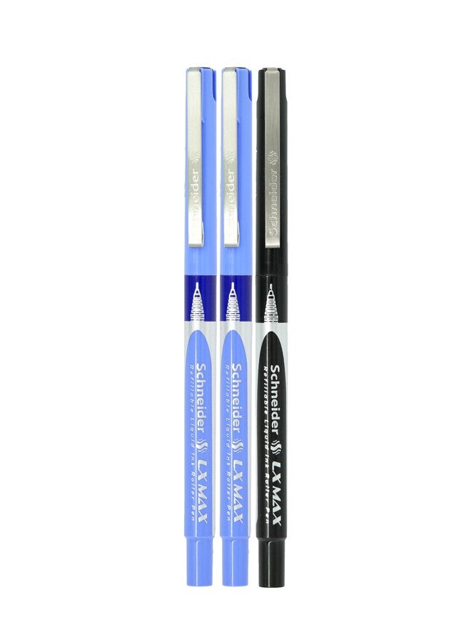 Dresz Luxor Dresz Schneider,LX MAX Roller Ball Pen,Pack Of 3,2 Blue+1 Black,Needle Tip,0.5Mm,100% German Technology,1000+ Mtrs Writing Length,Waterproof Ink,Ideal For Students & Professionals. - Image 3