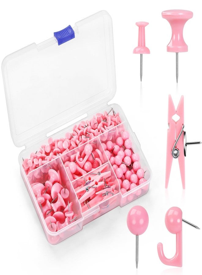 GOOLADA 240Pcs Pink Thumb Tacks,5 Style Cute Push Pins, Decorative Push Pins for Bulletin Boards, Cork Board, Pink Office Supplies, Office Decor - Image 1