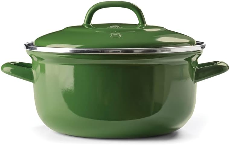 BK Indigo Dutch Heritage Round German Enamelled Casserole with Lid with PFAS-Free Ceramic Non-Stick Coating, 22 cm/3.3 Litre, Induction, Dishwasher Safe, Oven Safe, Green Smooth joint - Image 1