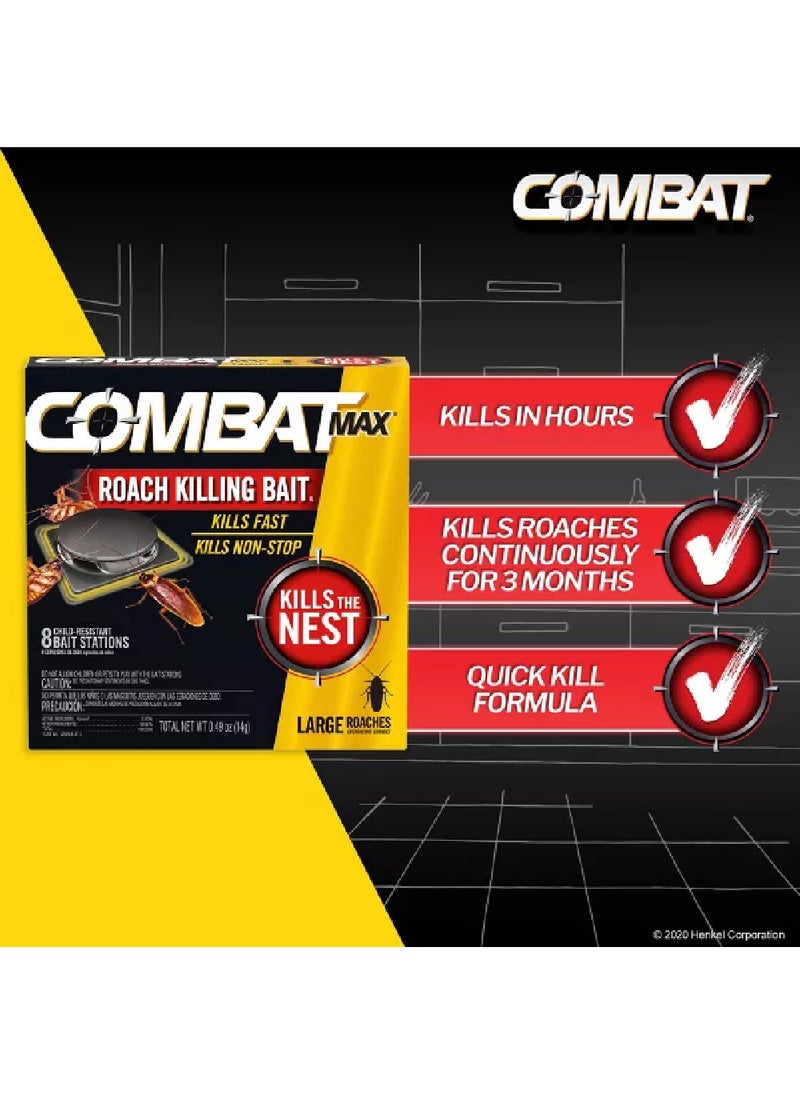 Combat Max Roach Killing Bait – Large 8 Bait Stations for Roach & Ant Control, Fast-Acting Indoor Pest Killer - Image 3
