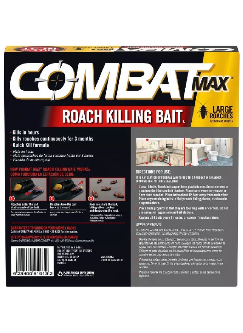 Combat Max Roach Killing Bait – Large 8 Bait Stations for Roach & Ant Control, Fast-Acting Indoor Pest Killer - Image 2