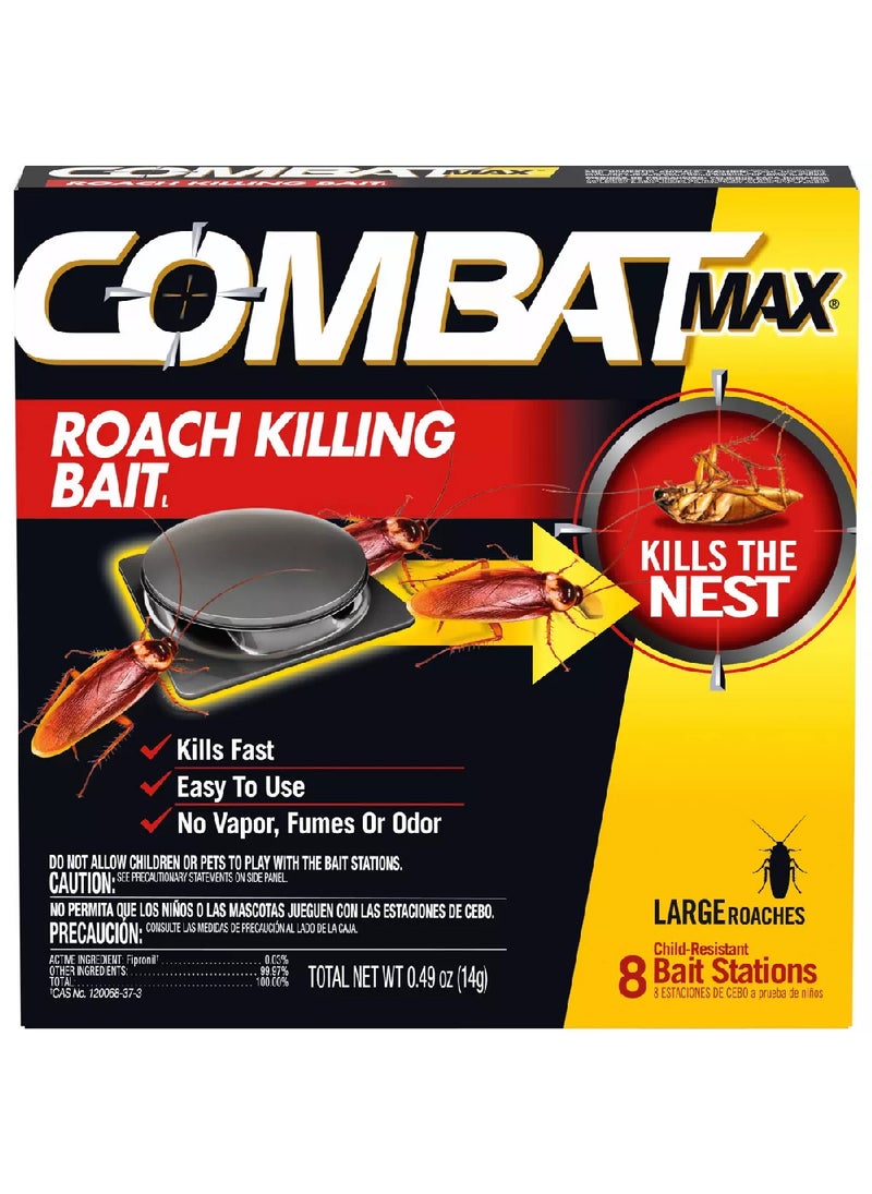 Combat Max Roach Killing Bait – Large 8 Bait Stations for Roach & Ant Control, Fast-Acting Indoor Pest Killer - Image 1