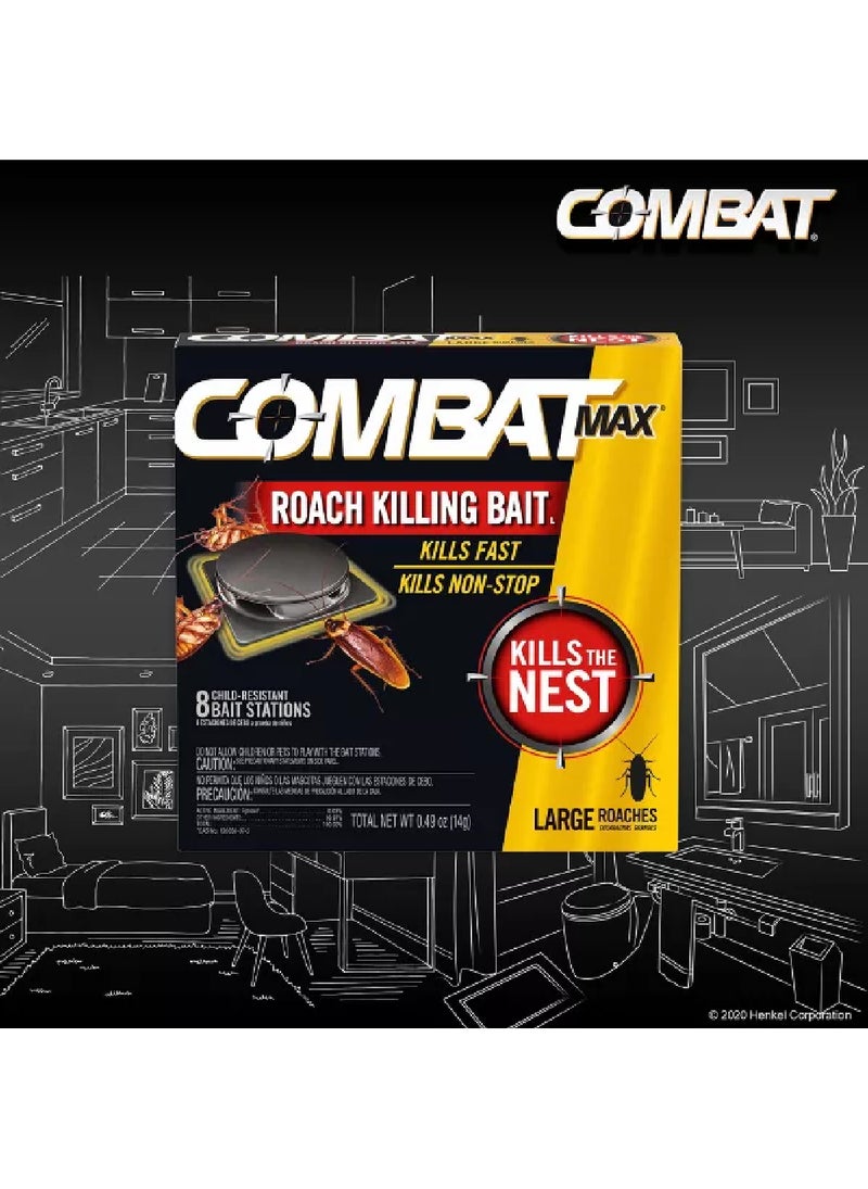 Combat Max Roach Killing Bait – Large 8 Bait Stations for Roach & Ant Control, Fast-Acting Indoor Pest Killer - Image 4