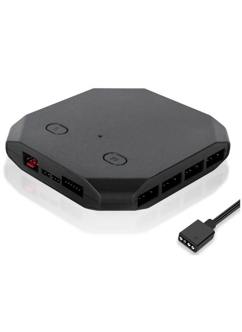 Fan Hub Controller/Splitter for 4-Pin & 3-Pin PC Cooling Fans, PWM Addressable RGB Fan Controller,Powering Up to 14 Fans, with SATA Interface Power Supply, Reset Button line, FH14-5V