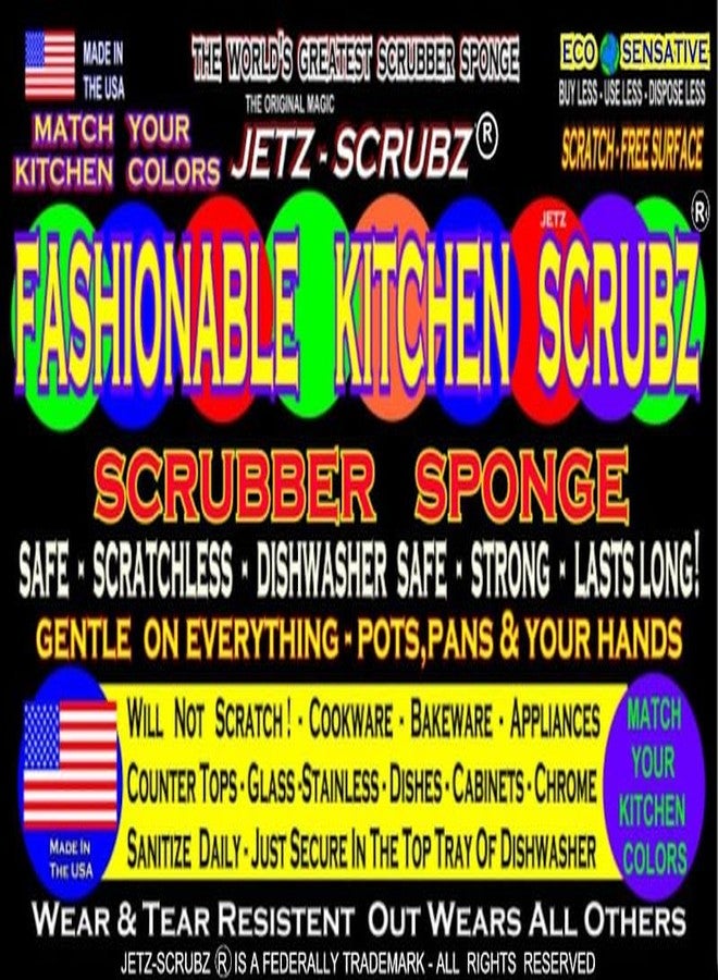Jetz-Scrubz Fashion Rainbow Classic Round Kitchen Scrubber Sponges, Set of 6 - Image 4