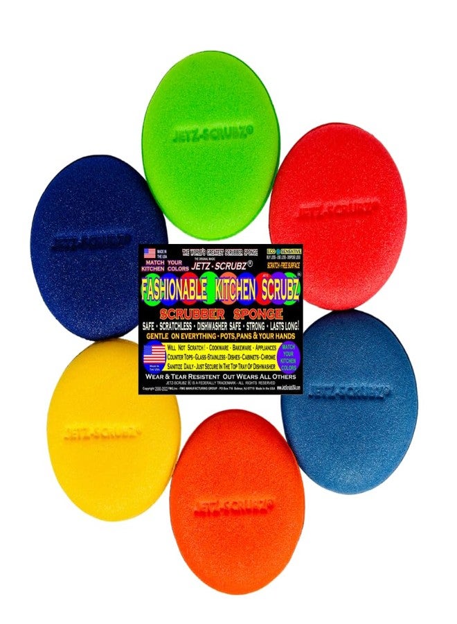 Jetz-Scrubz Fashion Rainbow Classic Round Kitchen Scrubber Sponges, Set of 6 - Image 1