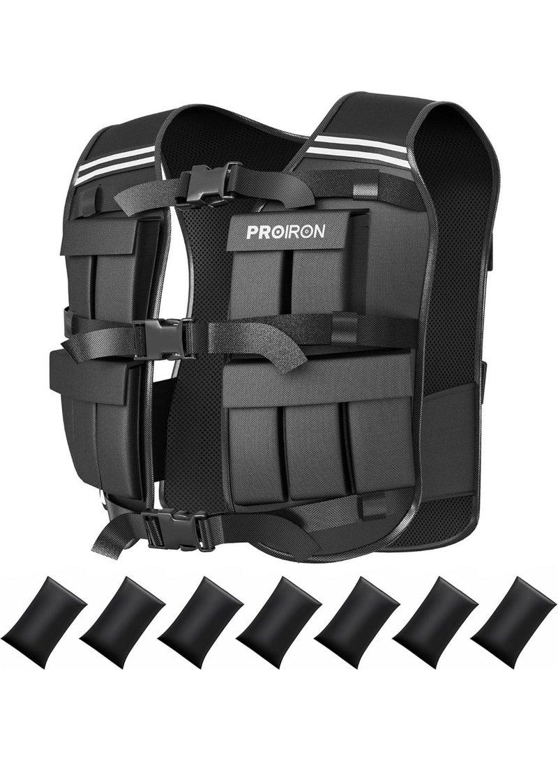 rayihni PROIRON Adjustable Weighted Vest, 20 Weight Packs, Weight Jacket Men Women with Reflective Stripe for Running Strength Training Workout Jogging Walking Home Gym Fitness Cardio Weight Loss, Black - Image 1