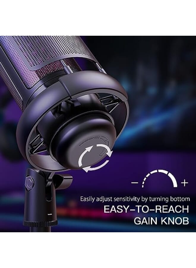 Excefore Usb Microphone For Pc Gaming Mic For Ps4 Ps5 Mac Phone Condenser Mic With Quick Mute Rgb Lighting Pop Filter Shock Mount Gain Control For Gaming Streaming Podcasting Recording Youtube - Image 3
