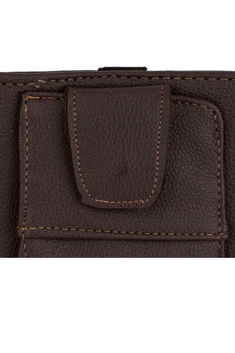 منظم واقي الشمس من الجلد للسيارة - مساحة تخزين واقي الشمس من الجلد الصناعي مع فتحات للبطاقات، وجيب شبكي، ومشبك مغناطيسي للنظارات الشمسية، وحامل أقلام - مناسب للسيارات وسيارات الدفع الرباعي (بني غامق، صغير) - Image 3