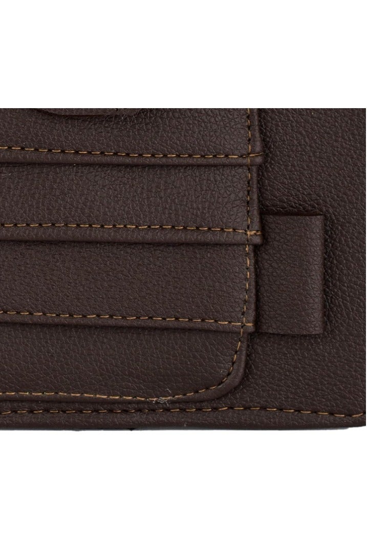 منظم واقي الشمس من الجلد للسيارة - مساحة تخزين واقي الشمس من الجلد الصناعي مع فتحات للبطاقات، وجيب شبكي، ومشبك مغناطيسي للنظارات الشمسية، وحامل أقلام - مناسب للسيارات وسيارات الدفع الرباعي (بني غامق، صغير) - Image 4