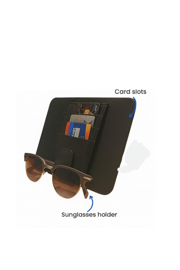 منظم واقي الشمس من الجلد للسيارة - مساحة تخزين واقي الشمس من الجلد الصناعي مع فتحات للبطاقات، وجيب شبكي، ومشبك مغناطيسي للنظارات الشمسية، وحامل أقلام - مناسب للسيارات وسيارات الدفع الرباعي (بني غامق، صغير) - Image 5