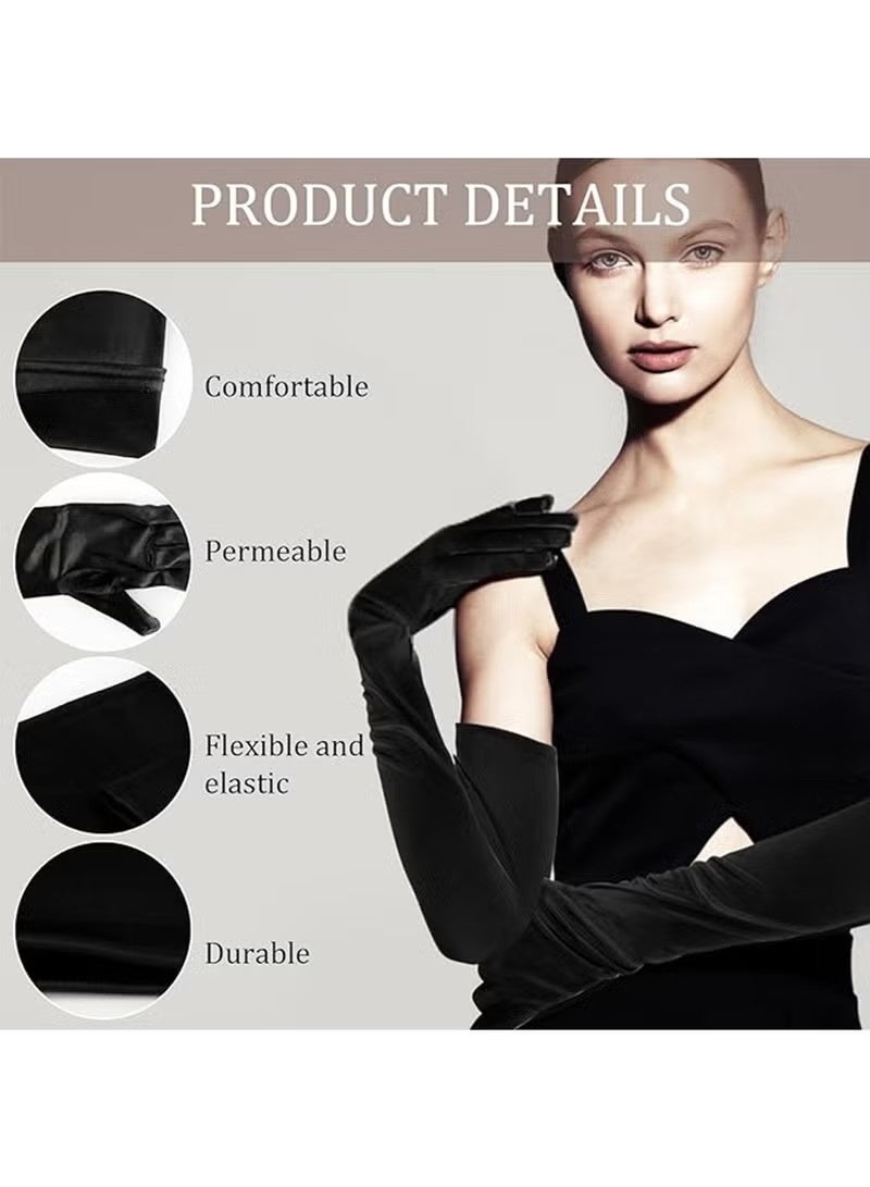 2 Pcs Long Evening Party Gloves for Women,Long Satin Gloves Elbow Length Opera Gloves Princess Wedding Gloves Costume Gloves Bridal Evening Gloves Party Prom(Black) - Image 2
