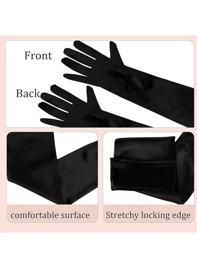 2 Pcs Long Evening Party Gloves for Women,Long Satin Gloves Elbow Length Opera Gloves Princess Wedding Gloves Costume Gloves Bridal Evening Gloves Party Prom(Black) - Image 3