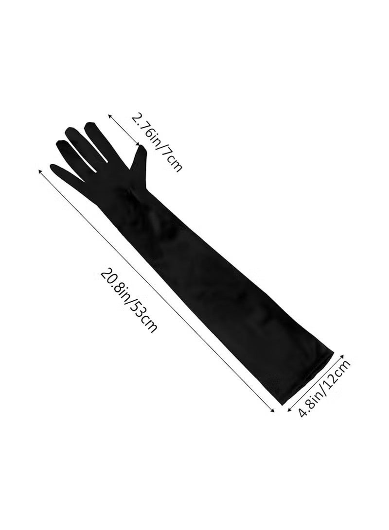 2 Pcs Long Evening Party Gloves for Women,Long Satin Gloves Elbow Length Opera Gloves Princess Wedding Gloves Costume Gloves Bridal Evening Gloves Party Prom(Black) - Image 4