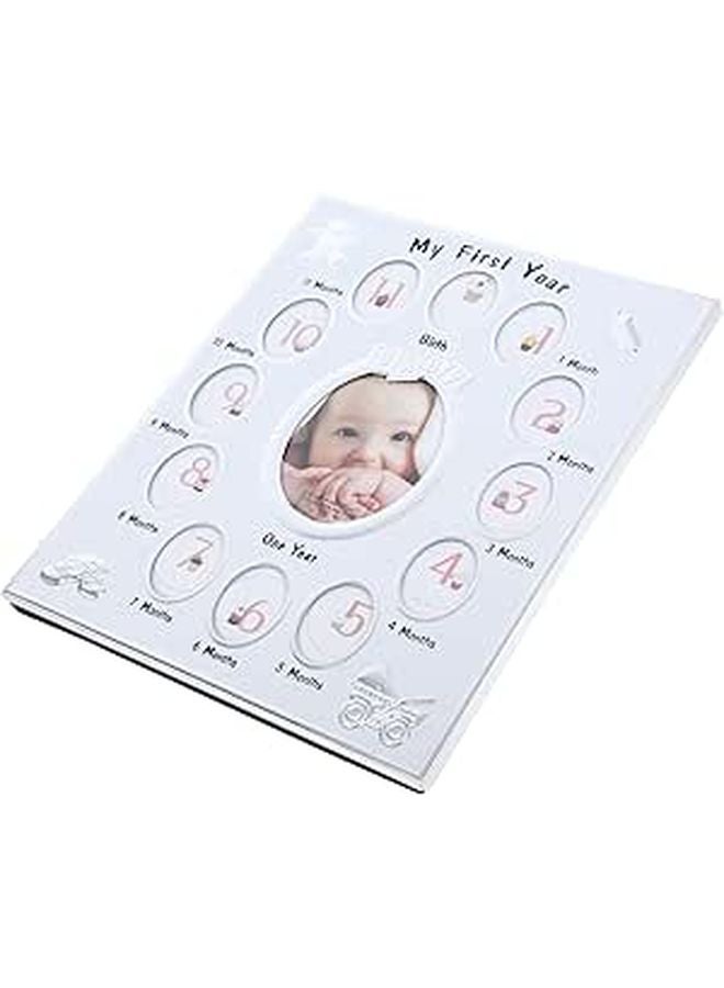 White Baby Milestone Photo Frame Cartoon Design Growth Record Display Rack - Image 1