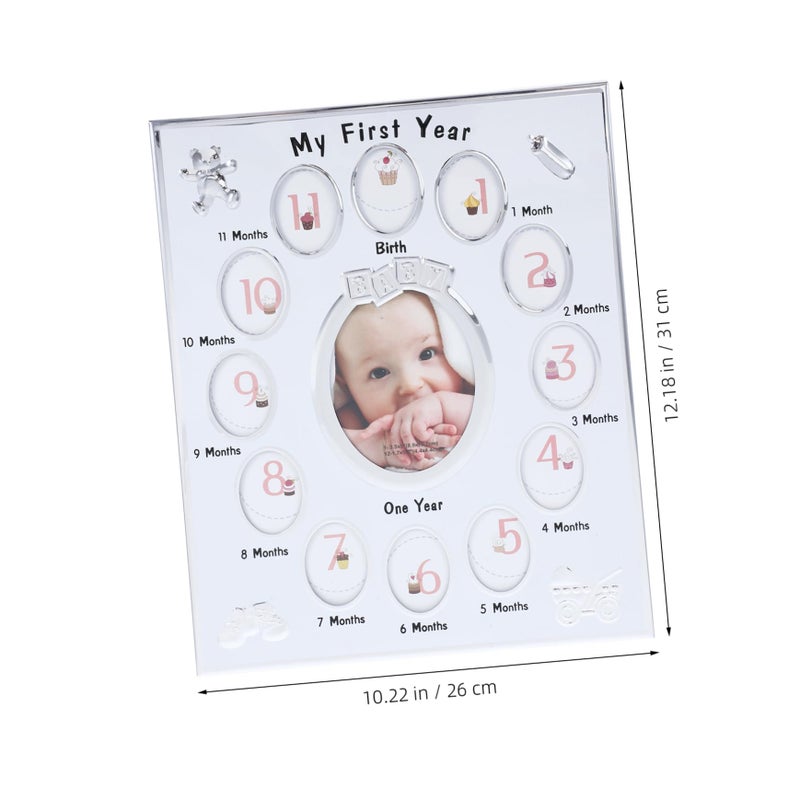 White Baby Milestone Photo Frame Cartoon Design Growth Record Display Rack - Image 3