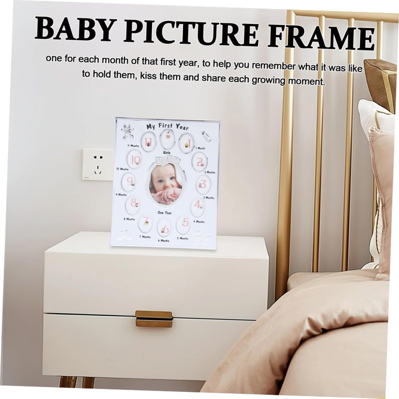 White Baby Milestone Photo Frame Cartoon Design Growth Record Display Rack - Image 5