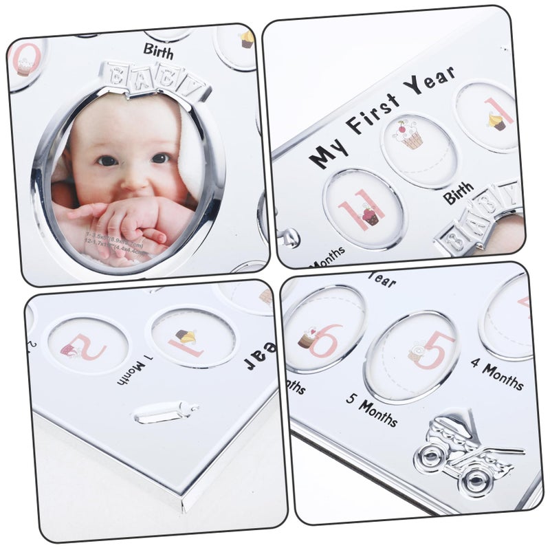 White Baby Milestone Photo Frame Cartoon Design Growth Record Display Rack - Image 4
