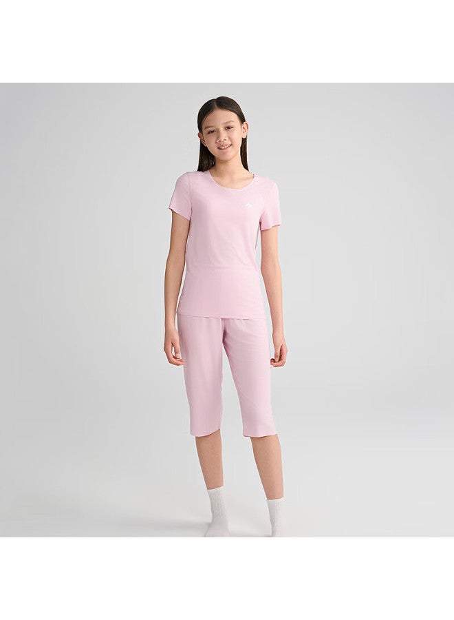 Aimer Kids Kids' Moisture Wicking Antibacterial Mesh Home Sleepwear Set Girls' Sleepwear - Sweet Dreams Pink 130 - Image 2