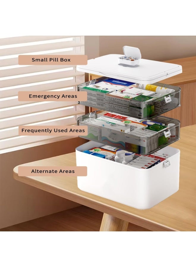 Beauenty 4-Tier Medicine Organizer with Pill Box and Handle, Portable Large Capacity Medicine Storage Organizer with Moisture-Proof, Empty First Aid Box for Home, Dorm, Office, Travel - Image 4