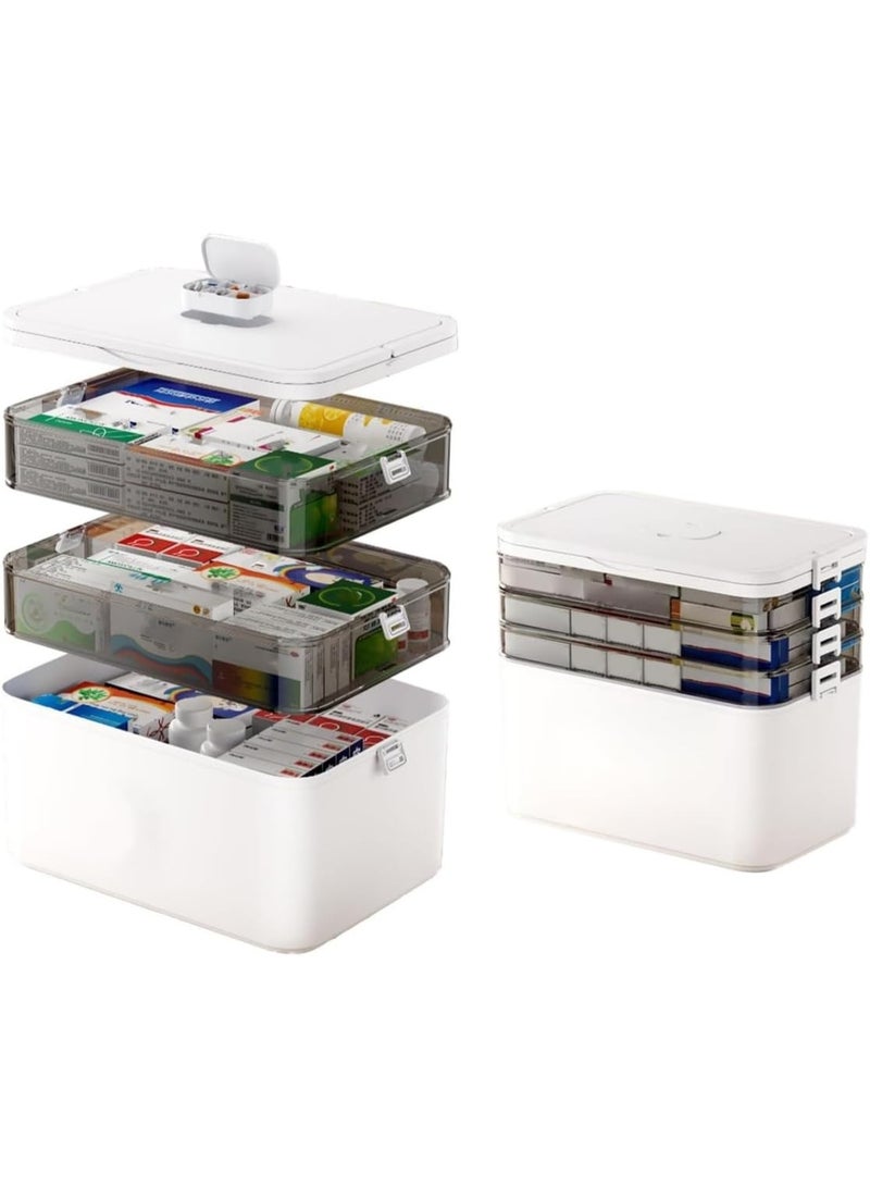 Beauenty 4-Tier Medicine Organizer with Pill Box and Handle, Portable Large Capacity Medicine Storage Organizer with Moisture-Proof, Empty First Aid Box for Home, Dorm, Office, Travel - Image 1