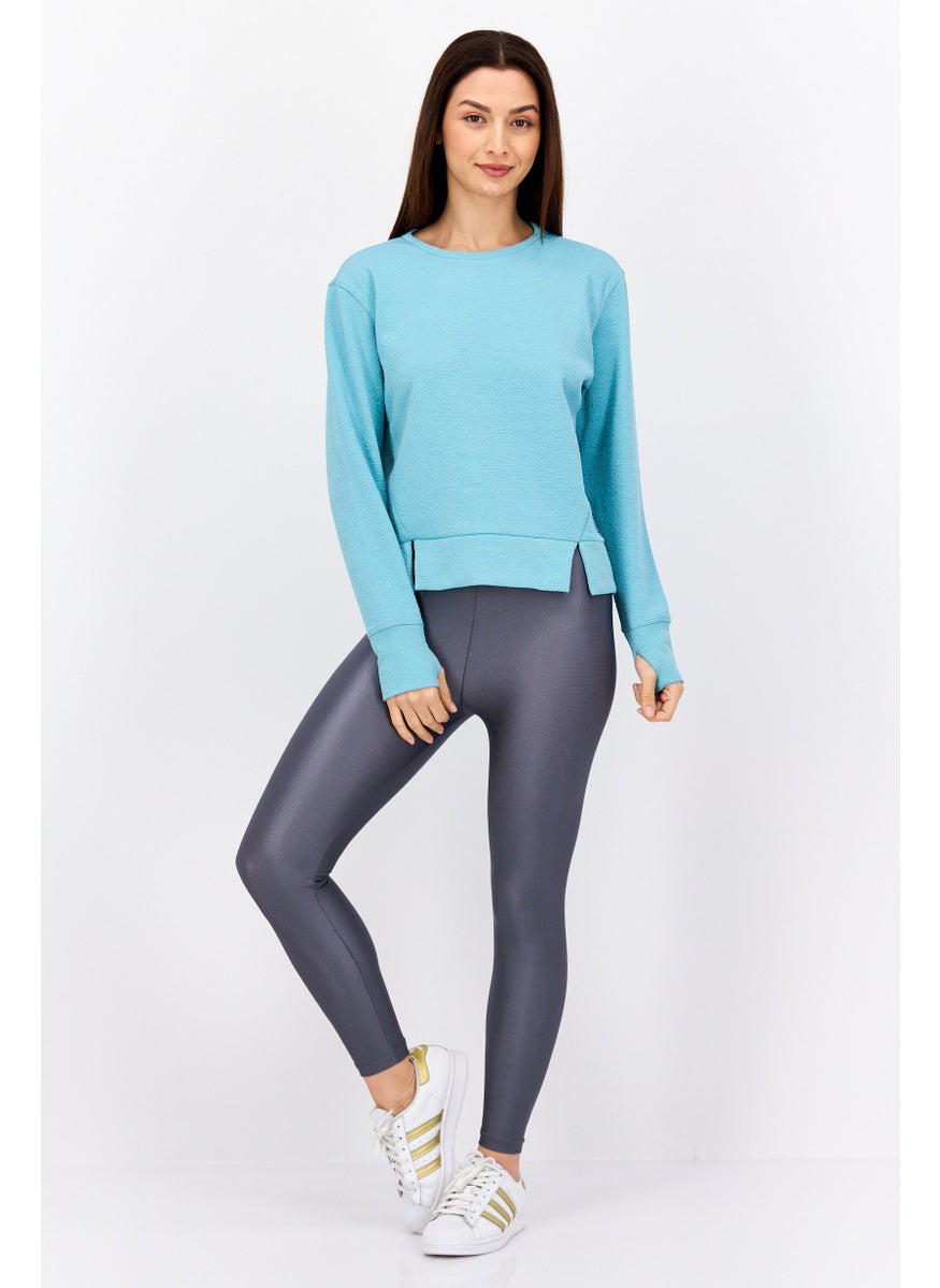 NINE WEST Women Sportswear Fit Long Sleeve Training Top, Turquoise  - Image 2
