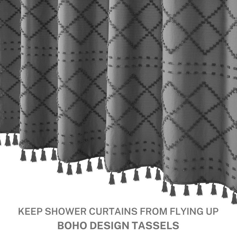 Siiluminisoy Extra Long Boho Grey Woven Fabric 84 Inch Shower Curtain 72 x 84 Tufted Chevron Striped Shabby Chic Textured  Modern Farmhouse Minimalist  Water Resistant Curtain Set for Bathroom  Hotel Decor - Image 3