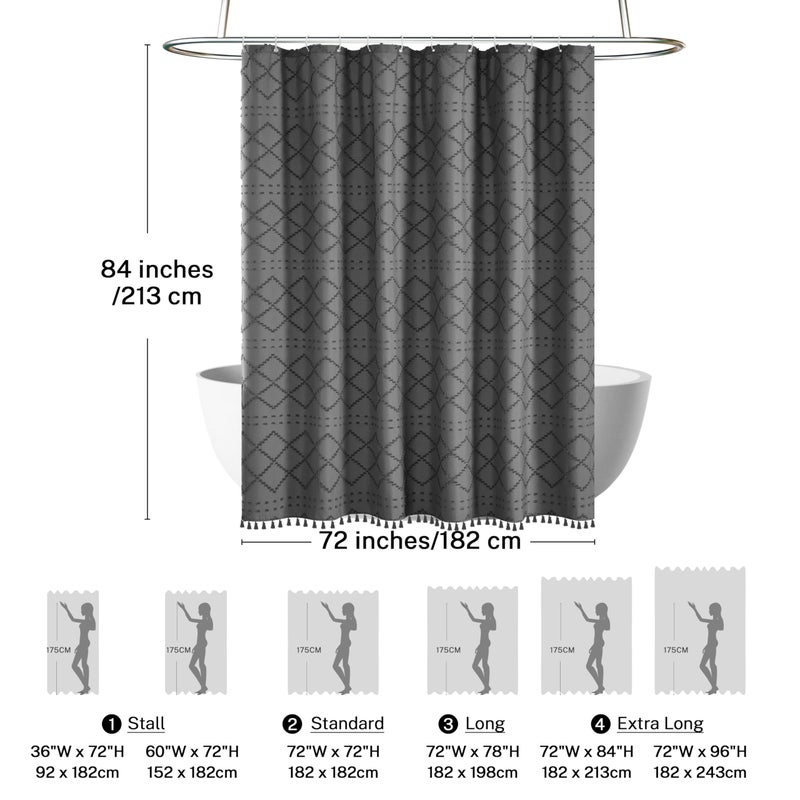 Siiluminisoy Extra Long Boho Grey Woven Fabric 84 Inch Shower Curtain 72 x 84 Tufted Chevron Striped Shabby Chic Textured  Modern Farmhouse Minimalist  Water Resistant Curtain Set for Bathroom  Hotel Decor - Image 4
