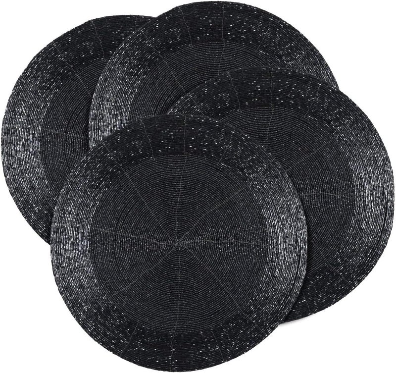 Bedding Craft Beaded PlacematsCharger for dining Table Dia 13 inches Grey CharcoalWire Beaded Placemats round for Gathering Christmas Thanksgiving  Occasional decoration and Parties CelebrationsSet of 4 - Image 1