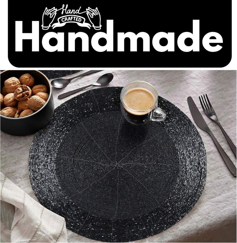 Bedding Craft Beaded PlacematsCharger for dining Table Dia 13 inches Grey CharcoalWire Beaded Placemats round for Gathering Christmas Thanksgiving  Occasional decoration and Parties CelebrationsSet of 4 - Image 4
