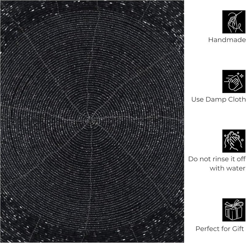 Bedding Craft Beaded PlacematsCharger for dining Table Dia 13 inches Grey CharcoalWire Beaded Placemats round for Gathering Christmas Thanksgiving  Occasional decoration and Parties CelebrationsSet of 4 - Image 3