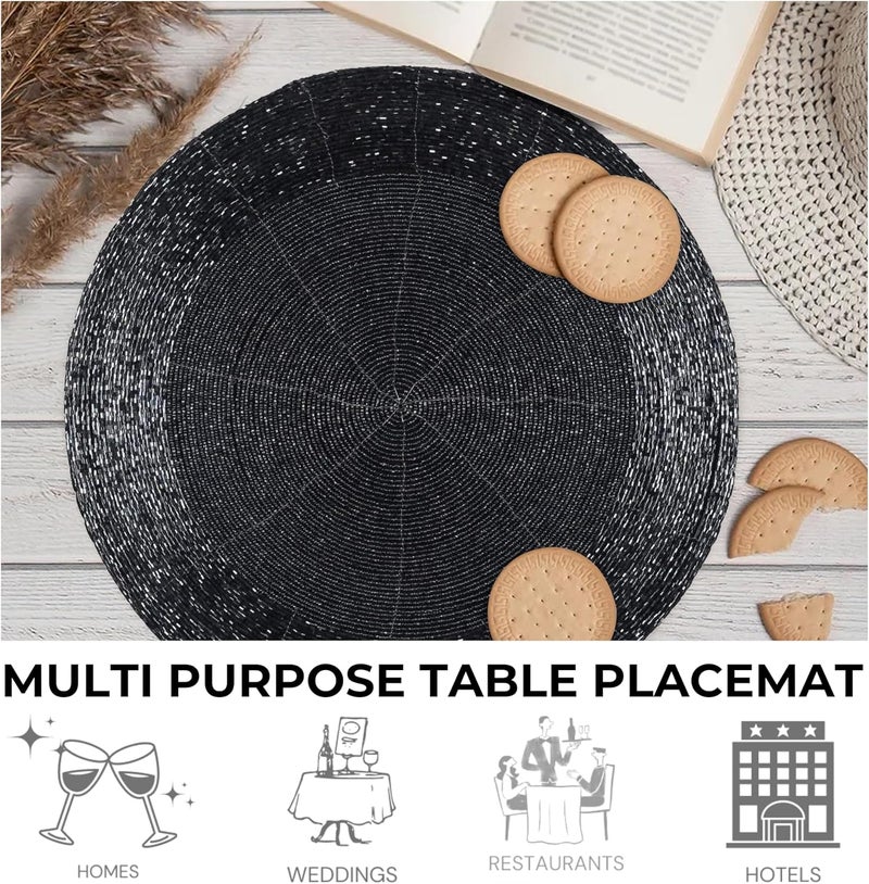 Bedding Craft Beaded PlacematsCharger for dining Table Dia 13 inches Grey CharcoalWire Beaded Placemats round for Gathering Christmas Thanksgiving  Occasional decoration and Parties CelebrationsSet of 4 - Image 5