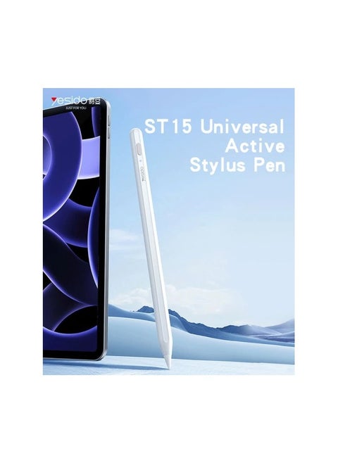 Yesido ST15 Aluminum Alloy Pom Tip No Delay Universal Active Stylus Pen With Magnetic Adhesive Design.  Anti-mistouch, anti-offset, magnetic, tilt painting, with functional menu button