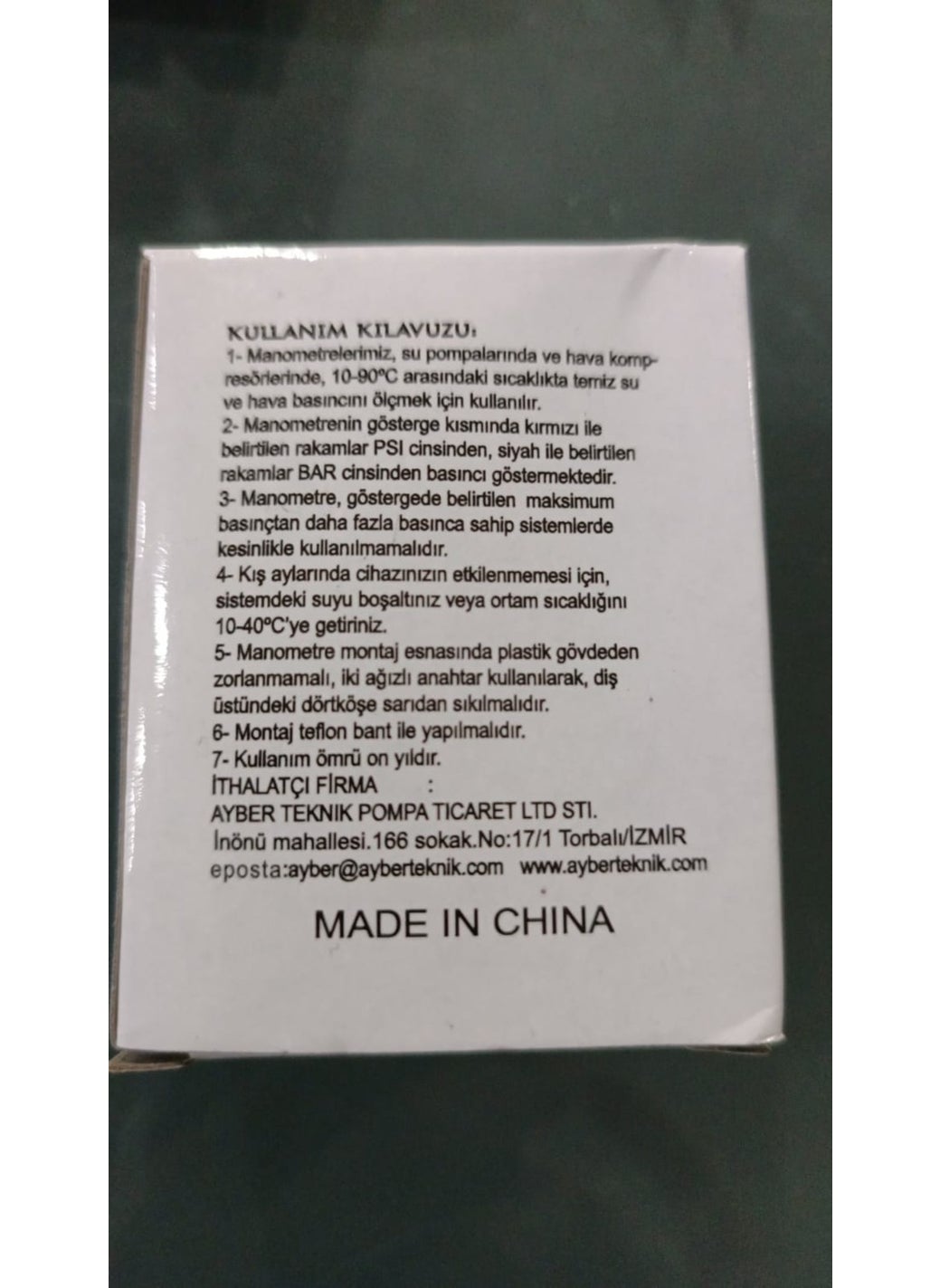 Manometer 0-10 Bar