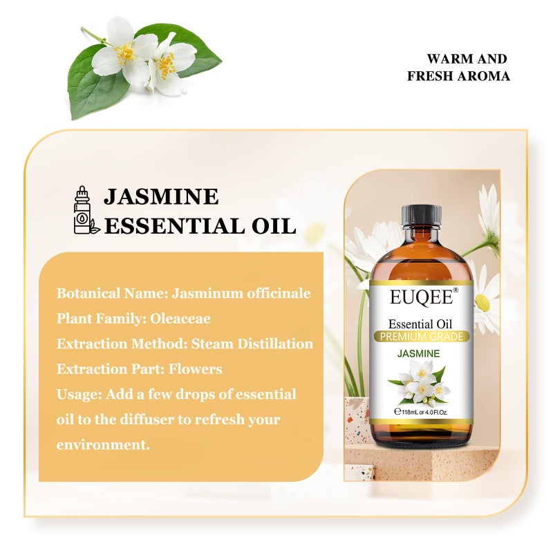 EUQEE Jasmine Essential Oil 118ml Premium Jasmine Oil for Aromatherapy, Diffuser, DIY Soap, Candle Making - 4Fl Oz - Image 2
