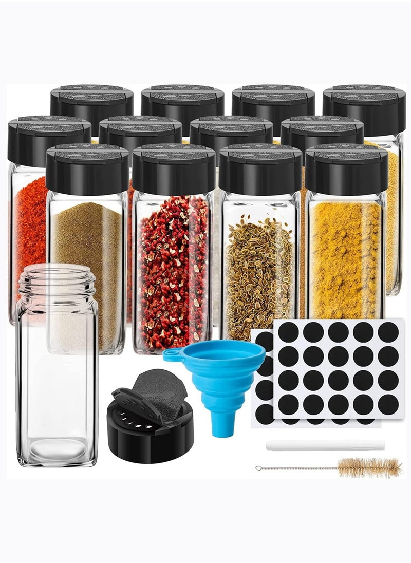 Arabest Spice Jars with Labels, 4 oz Glass Spice Jars with Lids, Spice Box set with Stickers, Collapsible Funnel, Pens (24 PCS Bamboo Lid) (12 PCS Black Shaker Lid) - Image 1