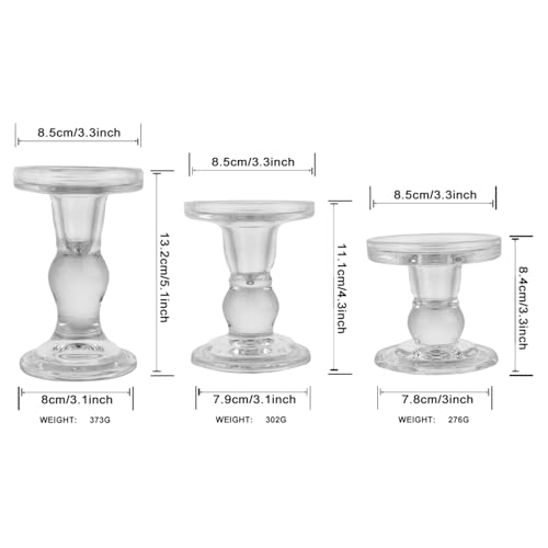 BTGLLAS 6-Piece Set of Glass Candlestick, Crystal Candlestick Holder Holder and Conical Candle, Christmas Candle Holder Decoration, Family Living Room Wedding Candle Holder (Clear 2sets) - Image 3