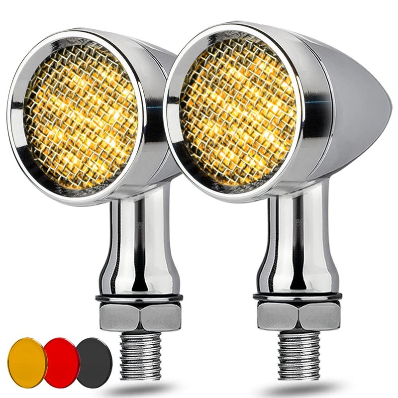 Motorcycle Turn Signals LED Bullet Front Rear Indicator Lights Universal Compatible for Harley Davidson Cruiser Iron Softail Street Bike Honda Shadow Yamaha Chopper Bobber Cafe RacerChromeAmber