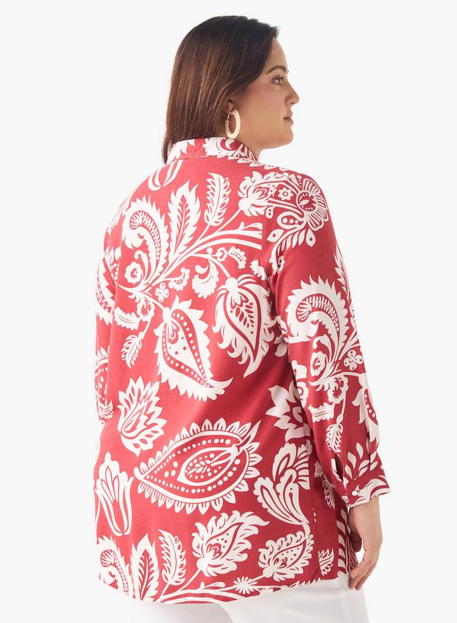  أولا بوبكن قميص أولا بوبكن بمقاس كبير مطبوع بياقة وأكمام طويلة - Image 3