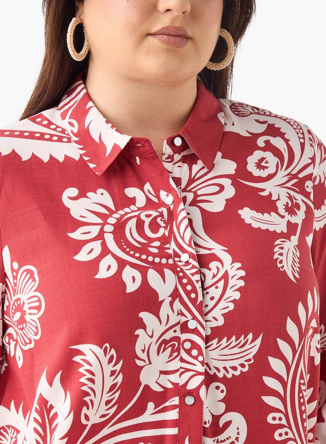  أولا بوبكن قميص أولا بوبكن بمقاس كبير مطبوع بياقة وأكمام طويلة - Image 4