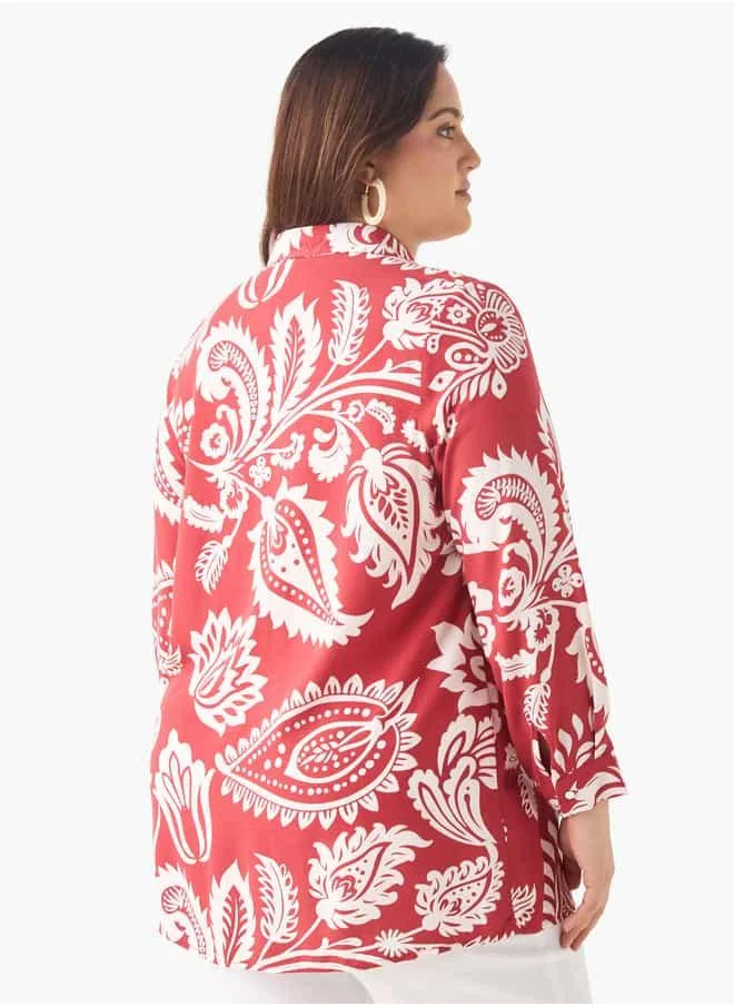  أولا بوبكن Plus Size Ulla Popken Printed Shirt with Collar and Long Sleeves