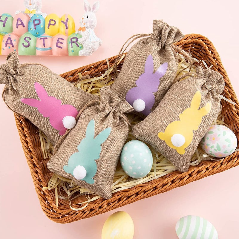 HIPIHOM 24pcs Easter Burlap Bags, Bunny Jute Gift Bags with Drawstring for Candy, Birthday, Wedding Party Favors, Decoration Supplies, 3.9x5.9IN (Brown) - Image 5