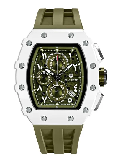 TSAR BOMBA Elemental Series 43mm Chronograph Men's Watch with Green Silicone Strap