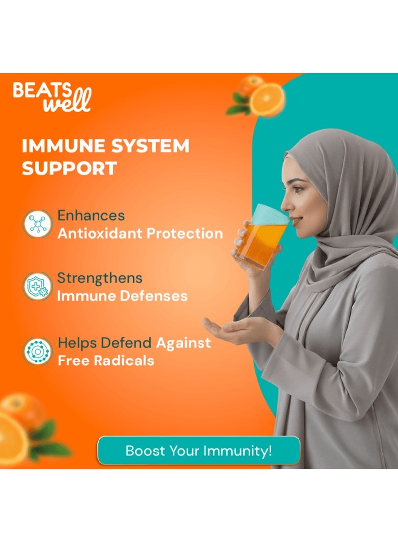 BeatsWell بيتسويل فيتامين سي والزنك 20 قرص برتقال فوار برتقالي اللون - Image 5